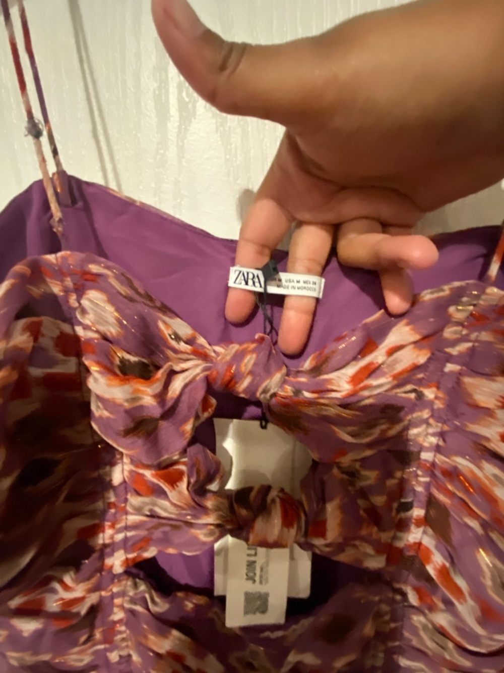 Zara Purple Patterned Ruched Mini Dress - Picture 2 of 2